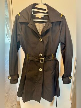 Michael Kors Women's Black Trench Coat with Gold Accents